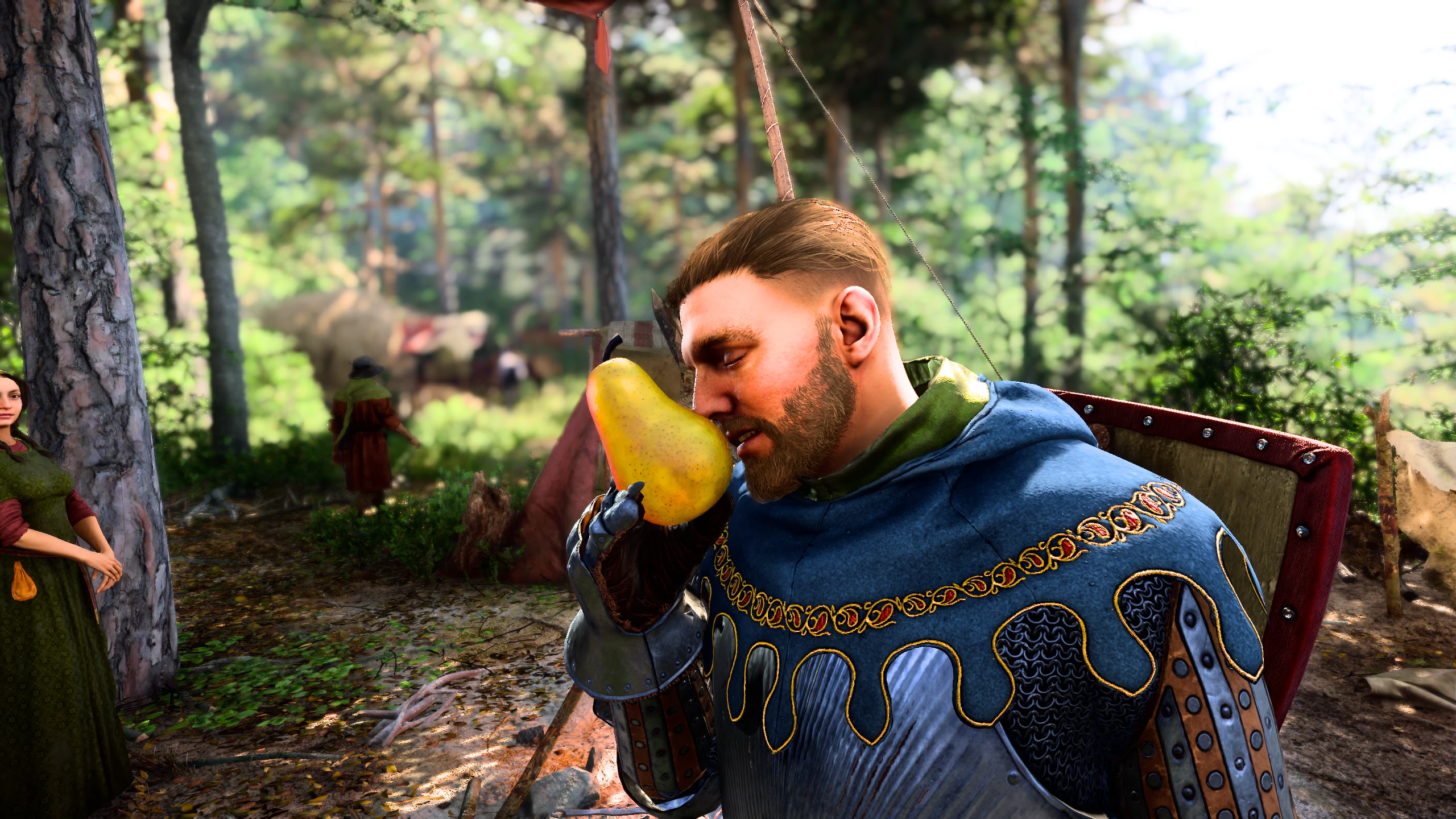 Henry raises a pear to his mouth in a creator screenshot of Immersive Eating.