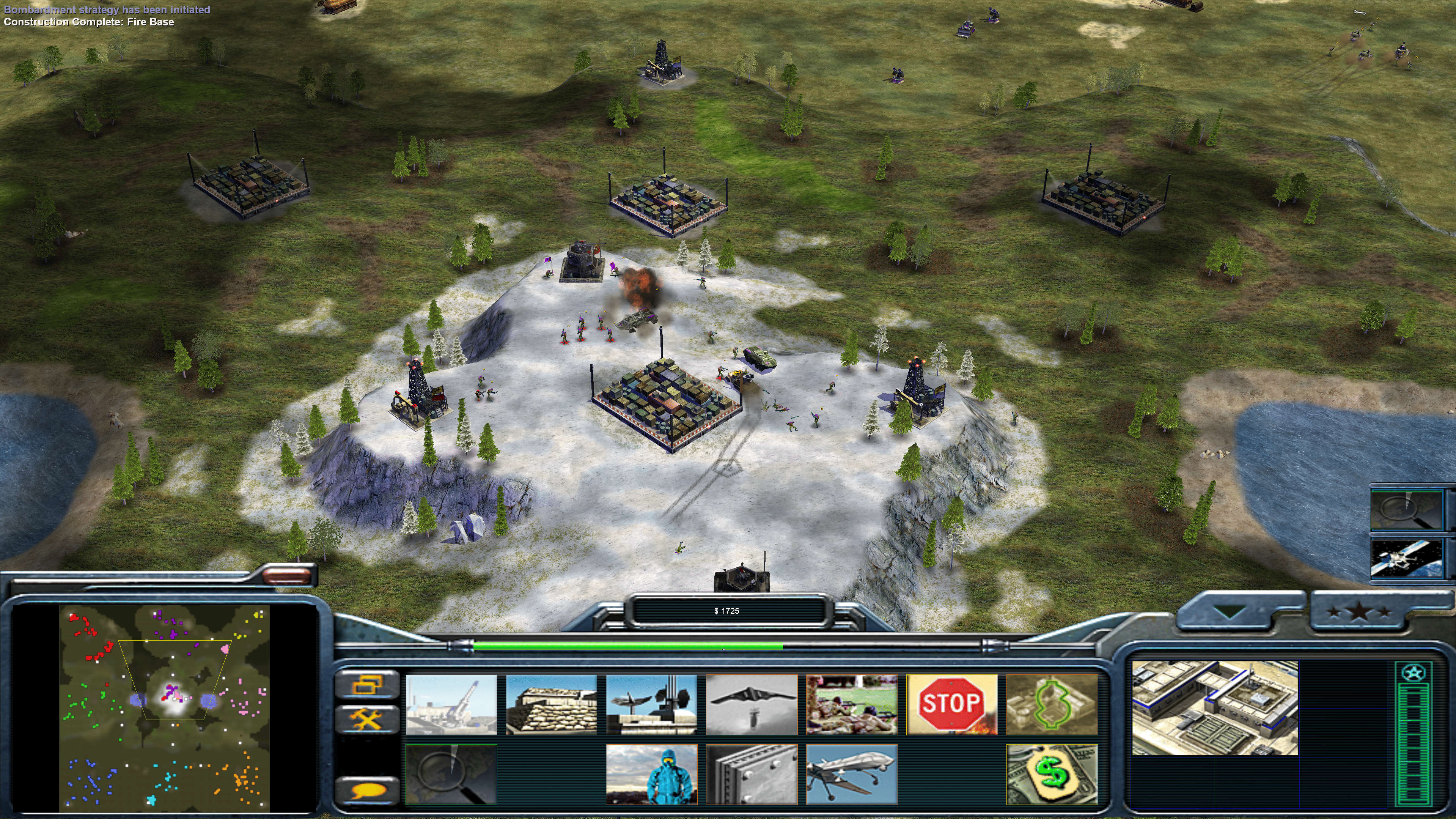A battle unfolds around a snowy supply area in Fluid Generals Zero Hour.