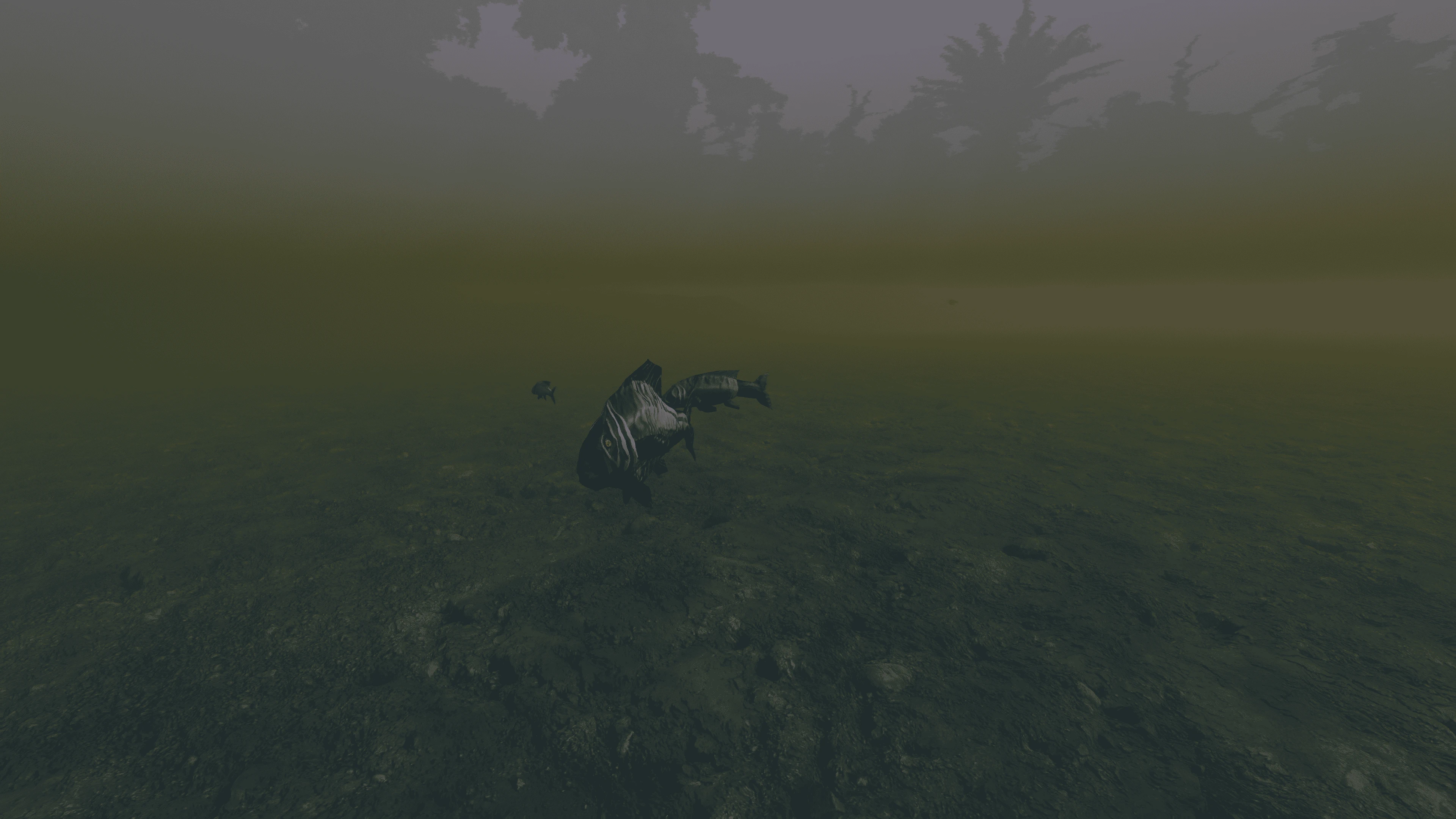 Fish swimming above the bed of murky Morrowind water in Underwater Fish for OpenMW.