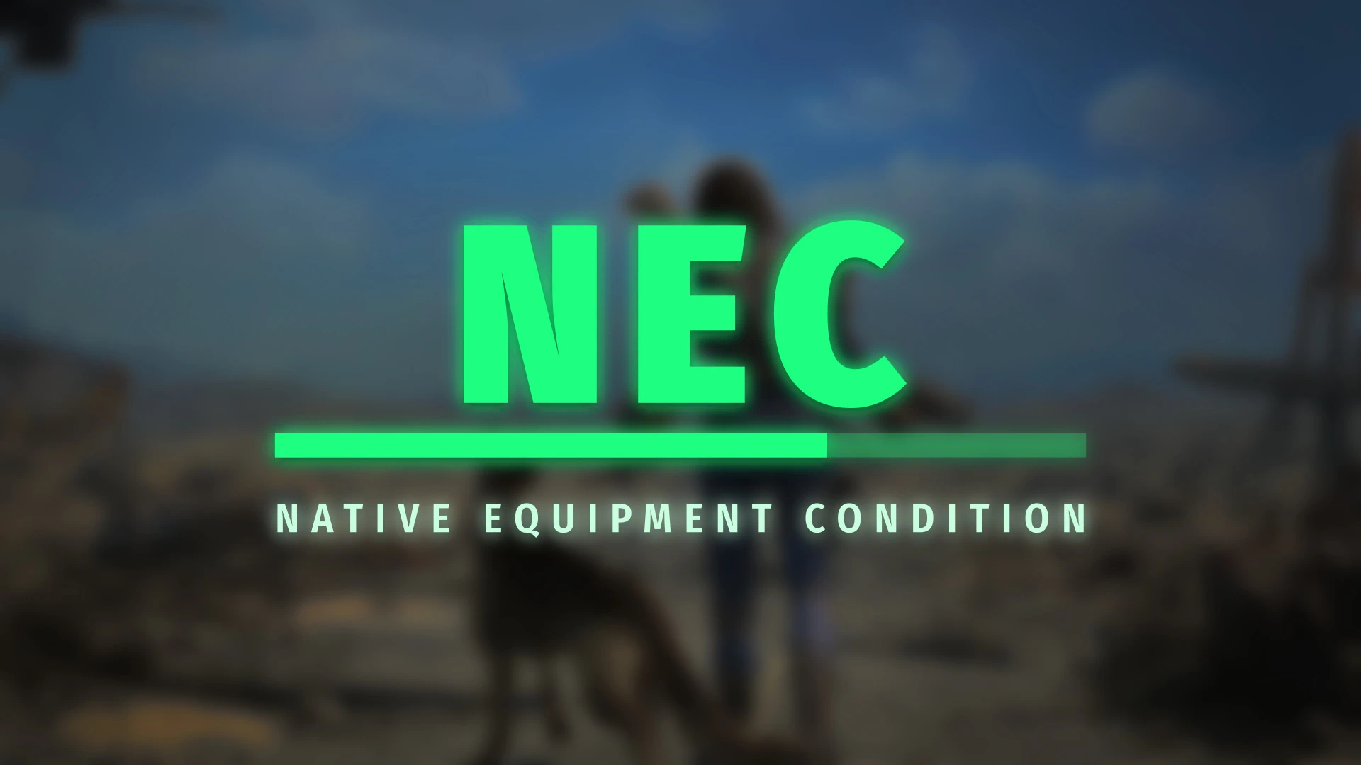 Native Equipment Condition title card and condition bar over blurred Fallout 4 gameplay.