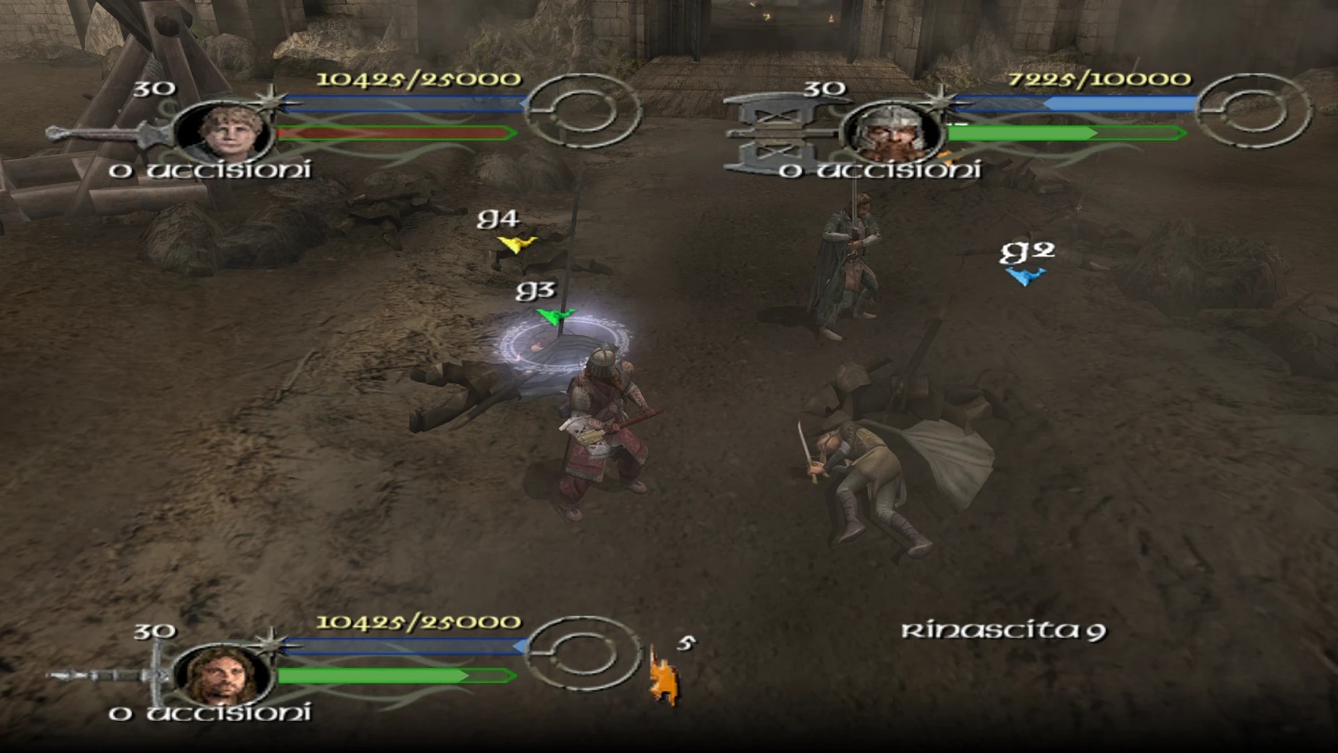 Multiple playable heroes and player markers in ROTKPlus, with a respawn countdown.