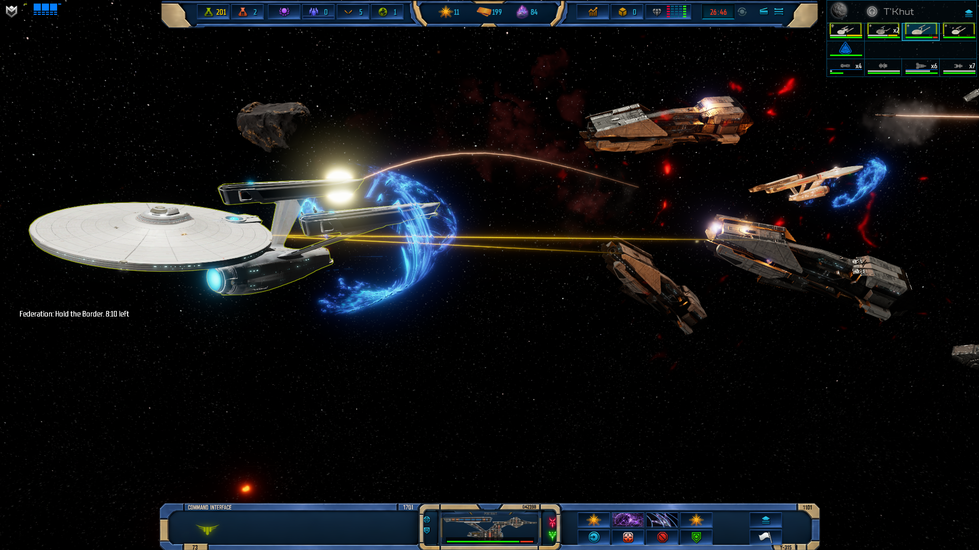 Star Trek ships exchange fire and shield effects in Temporal Cold War for Sins of a Solar Empire II.