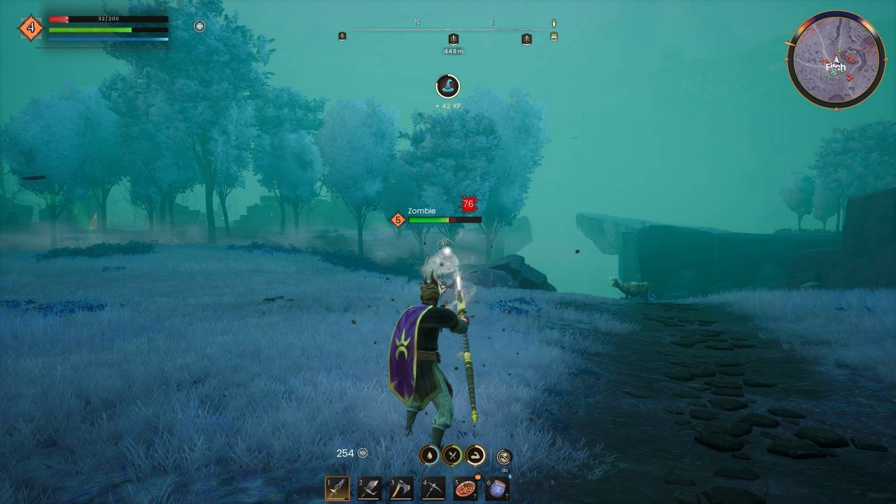 Rune UI’s circular minimap, survival rings and redesigned status bars displayed during combat in RuneScape: Dragonwilds.