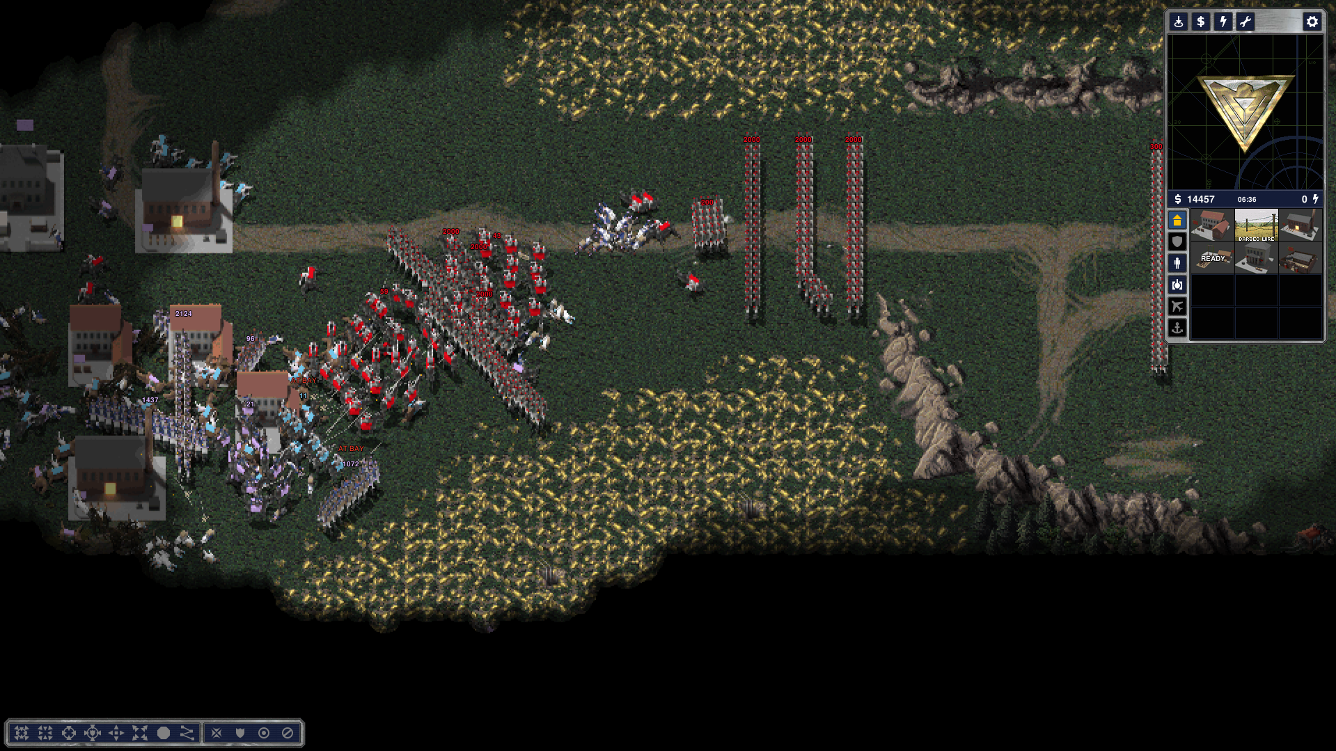 Red-coated formations and cavalry advance near a village in The Napoleonic Wars for OpenRA.