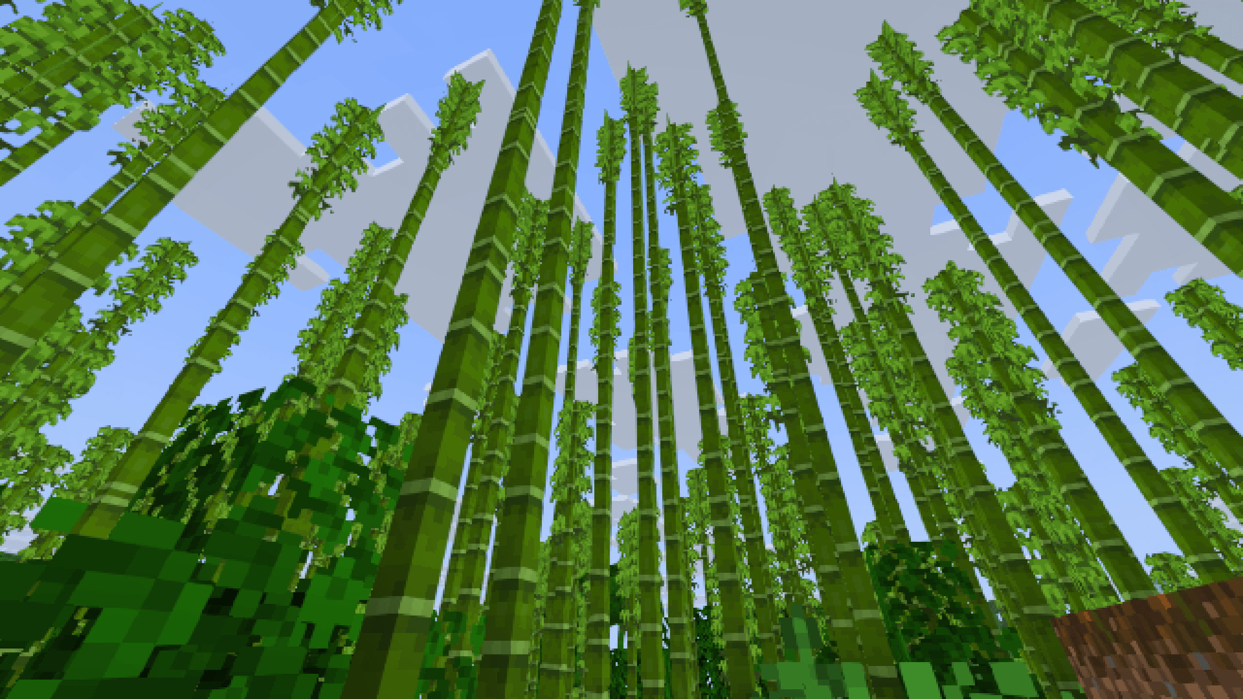Tall bamboo stalks rise against a blue sky in a Minecraft screenshot from the Grindstone creator gallery.
