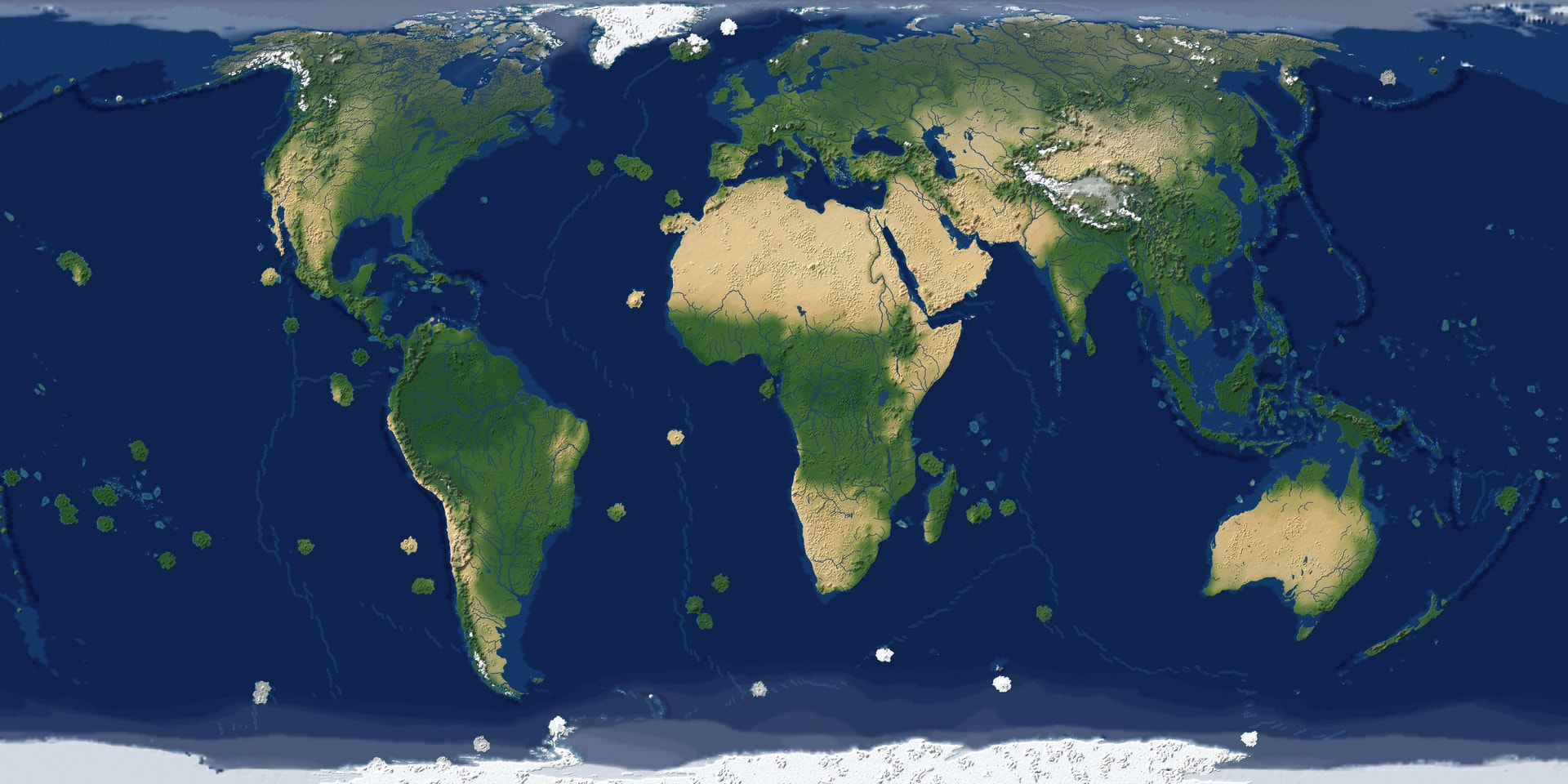 The project’s Full Earth map shows continents, coastlines, rivers and terrain shading.